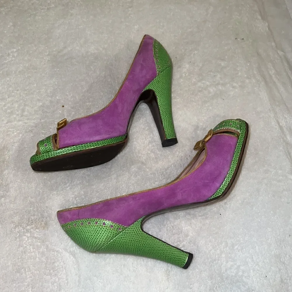 Marc jacobs womens heels size 41 purple green and tan bow - Picture 3 of 6